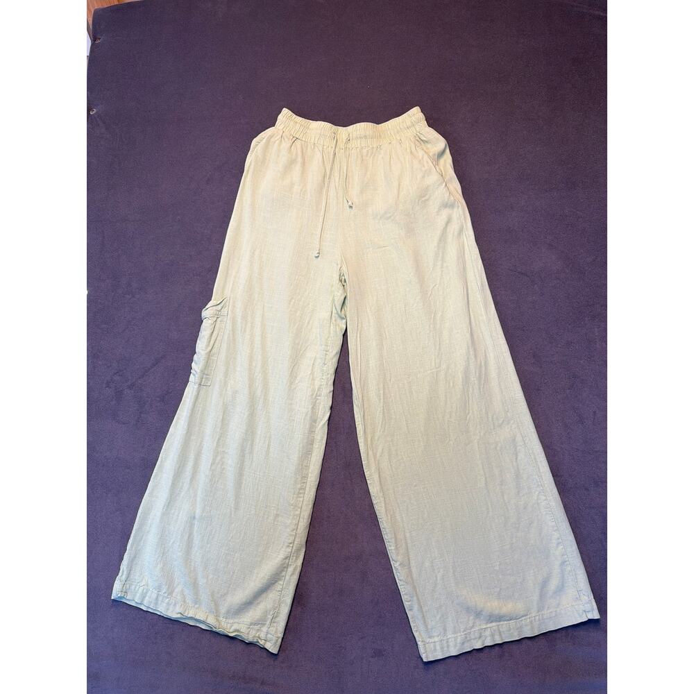 Coco + Jaimeson Linen Drawstring Waist Pants Womens M Mint Wide Leg